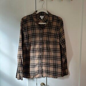 J Crew Brown Flannel Top- Size M